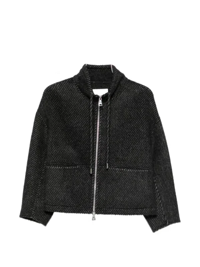 Ermanno Firenze Drawstring-neck Ribbed-knit Jacket In Black