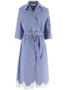 Ermanno Firenze Button-up Dress With Embroidery And Lace Inserts In Blue