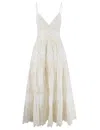 Ermanno Firenze Sleeveless Cotton Maxi Dress With Ecru San Gallo Embroidery In White/ecru