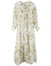 Ermanno Firenze Floral Print Long Dress With Lace Inserts In White/giallino