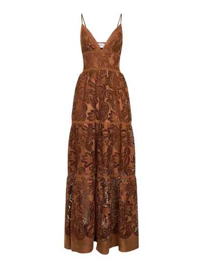 Ermanno Firenze Dress With Embroidery In Brown