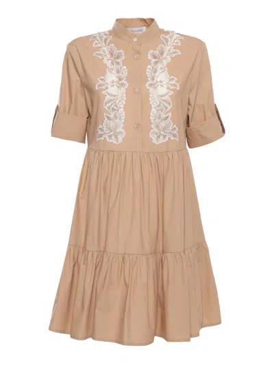 Ermanno Firenze Dress With Lace In Brown