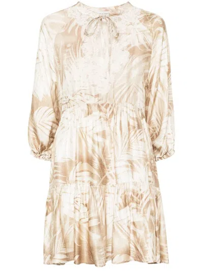 Ermanno Firenze Tropical Print Dress In Brown