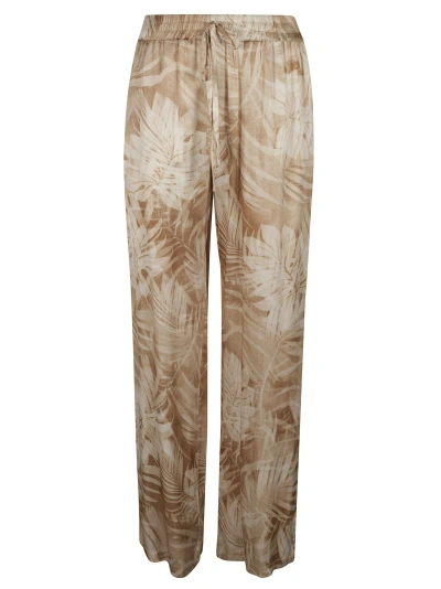 Ermanno Firenze Elastic Drawstring Waist Palm Print Palazzo Pants In Brown