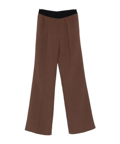 Ermanno Firenze Elastic Waist Casual Pants In Brown