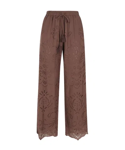 Ermanno Firenze Elastic Waist Casual Pants In Brown