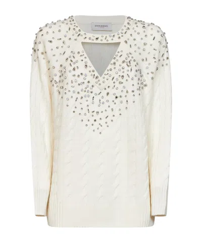 Ermanno Firenze Embellished Cable-knit Sweater In Neutral