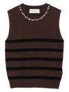 Ermanno Firenze Embellished Striped Top In Brown