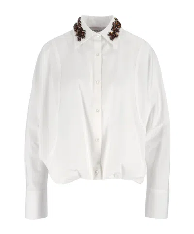 Ermanno Firenze Embellished-collar Long-sleeve Shirt In White