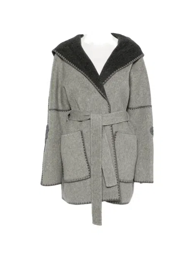 Ermanno Firenze Embroidered Belted Oversized Coat In Gray