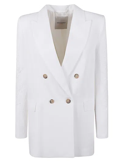 Ermanno Firenze Embroidered Double-breasted Dinner Jacket In White