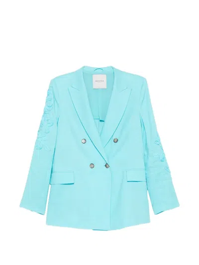 Ermanno Firenze Embroidered Double-breasted Blazer In Blue