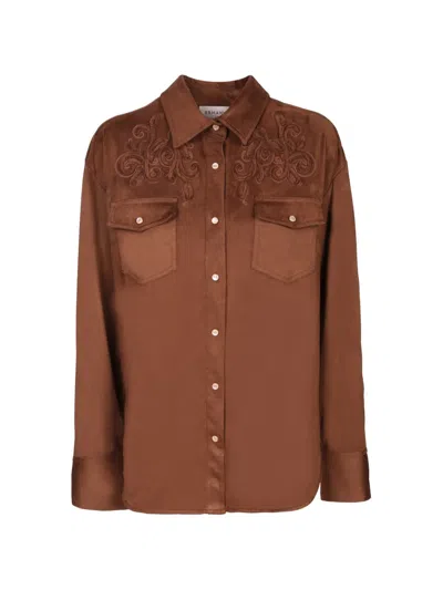 Ermanno Firenze Embroidered Faux-suede Shirt In Brown