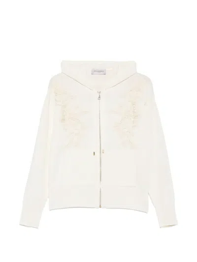 Ermanno Firenze Embroidered Hooded Cardigan In White