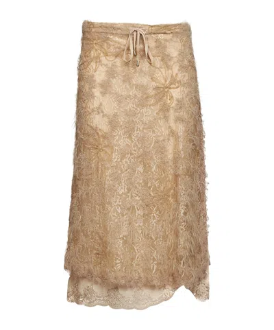 Ermanno Firenze Embroidered Lace Skirt In Neutral