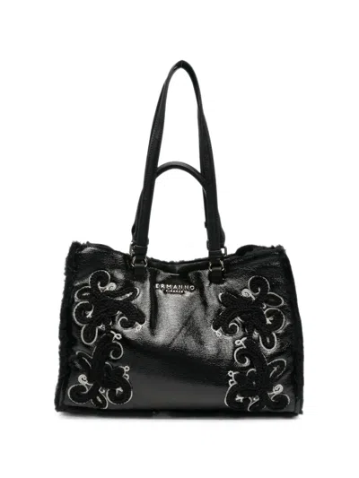 Ermanno Firenze Embroidered Leather Tote Bag In Black