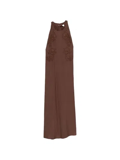 Ermanno Firenze Embroidered Maxi Dress In Brown