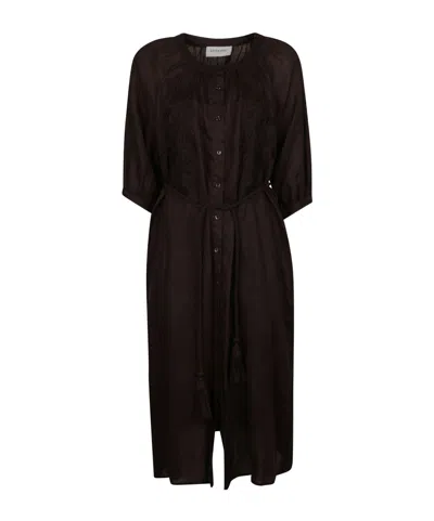 Ermanno Firenze Embroidered Midi Dress In Brown