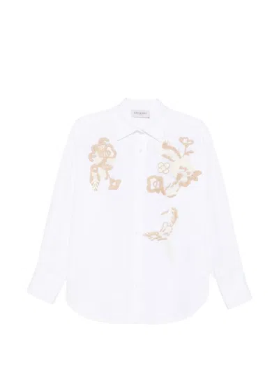 Ermanno Firenze Floral Embroidery Shirt Relaxed Fit Curved Hem In Multi
