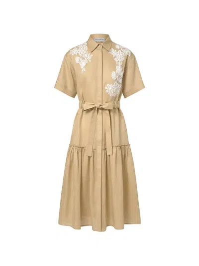 Ermanno Firenze Embroidery Belted Dress In Neutral