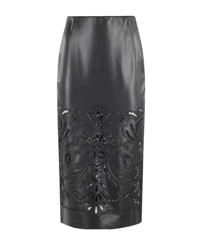Ermanno Firenze Embroidery Detail Midi Skirt In Black