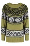 Ermanno Firenze Crew-neck Fair-isle Sweater In Green