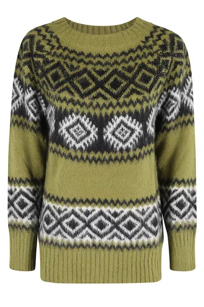 Ermanno Firenze Crew-neck Fair-isle Sweater In Green