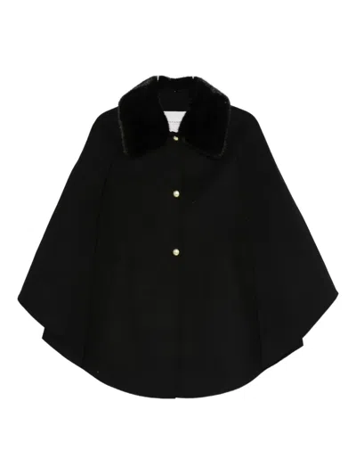 Ermanno Firenze Faux-fur Collar Buttoned Cape Coat In Black