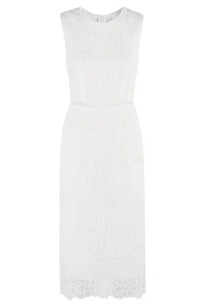 ERMANNO FIRENZE FITTED MACRAMÉ LACE MIDI DRESS
