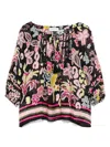 Ermanno Firenze Floral Print Viscose Shirt With Lace Accents In Black