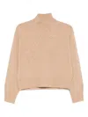 Ermanno Firenze Floral Ribbed Turtleneck Long Sleeve Knitwear In Pink