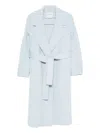 Ermanno Firenze Floral-embroidered Belted Coat In Blue