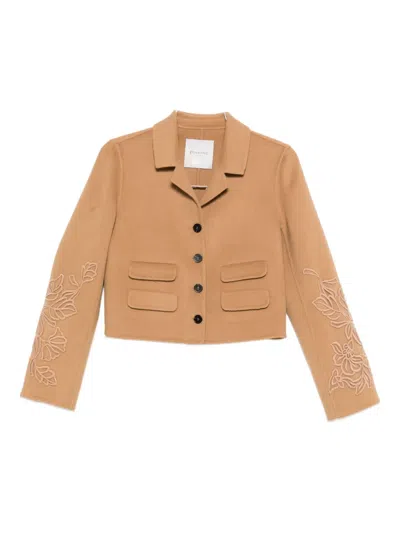 Ermanno Firenze Floral-embroidered Pocket Jacket In Brown