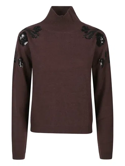 ERMANNO FIRENZE FLORAL-EMBROIDERED SEQUIN SWEATER