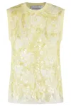 Ermanno Firenze Floral Embroidered Tulle Sleeveless Top In Yellow