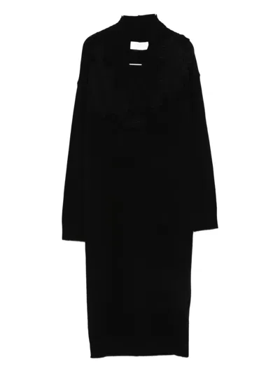 Ermanno Firenze Floral-embroidered V-neck Dress In Black