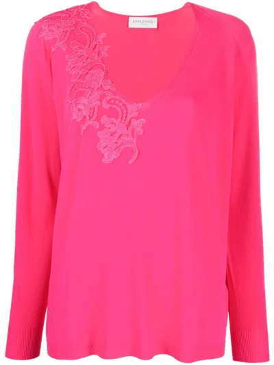 Ermanno Firenze Floral Lace-appliqué Long-sleeve Jumper In Pink