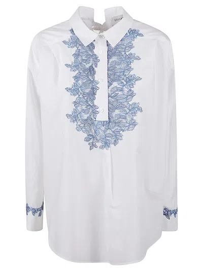 Ermanno Firenze Floral Lace Embellished Long Shirt In White