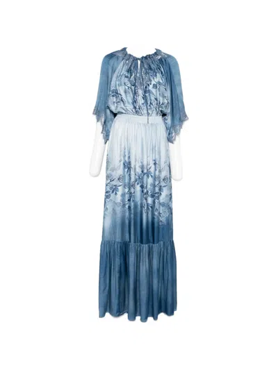 Ermanno Firenze Floral Lace-trim Maxi Dress In Blue