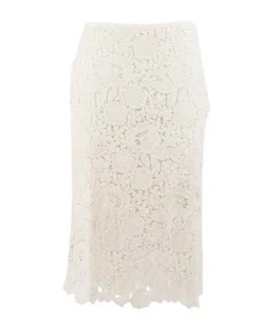 Ermanno Firenze Floral Openwork Midi Skirt In White