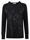 Ermanno Firenze Floral Pattern Sequin-embellished Wool Sweater In Black
