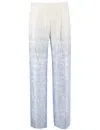 Ermanno Firenze Floral Pattern Viscose Trousers With Zip Fastening In Blue