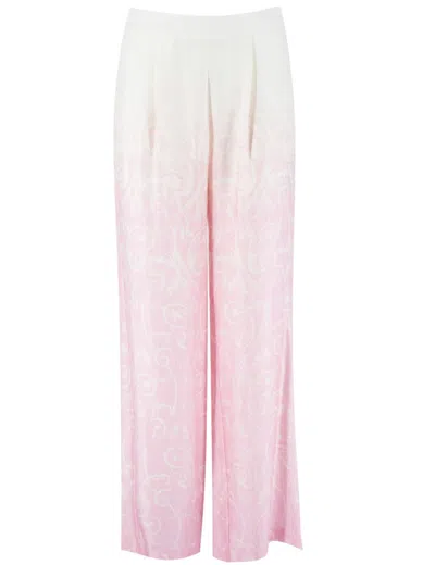 Ermanno Firenze Floral Patterned Viscose Trousers With Zip Fastening In Pink