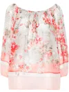 Ermanno Firenze Floral-print Crepe Blouse In Grey