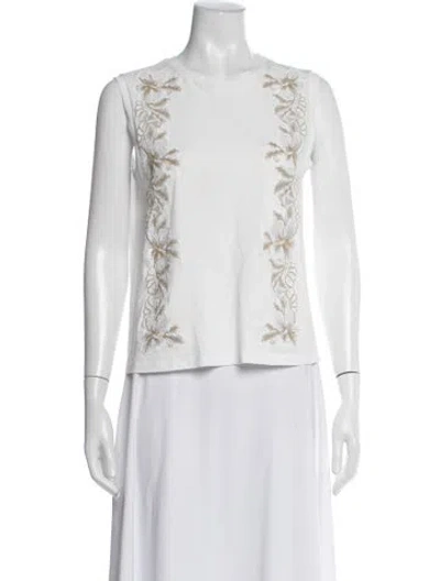 Pre-owned Ermanno Firenze Floral Print Crew Neck Top In White