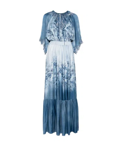 Ermanno Firenze Floral Print Long Dress In Blue