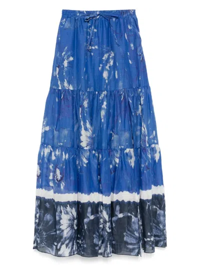 Ermanno Firenze Floral-print Maxi Skirt In 蓝色