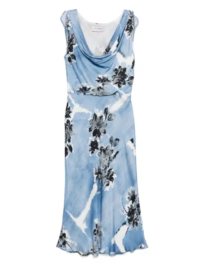 Ermanno Firenze Midikleid Mit Blumen-print In Blau