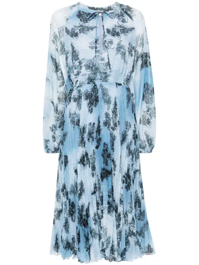 Ermanno Firenze Floral-print Midi Dress In Blue