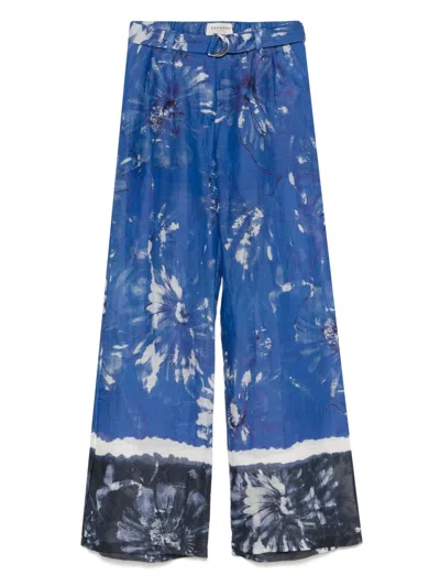 Ermanno Firenze Floral-print Trousers In 蓝色